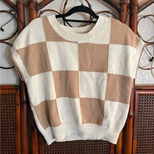 Moon & Madison Block Pattern Sweater Vest in Cream and Tan